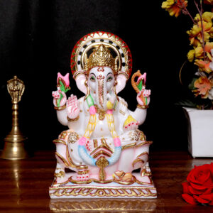 Lord Ganesha Idol Showpiece for Home Decor (White) Marble – 9 Inch
