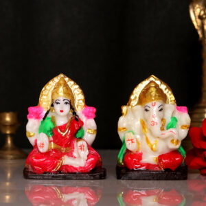 Laxmi-Ganesh Idol Showpiece for Home Decor, Set of 2 (Multicolor) Marble – 2.5 Inch
