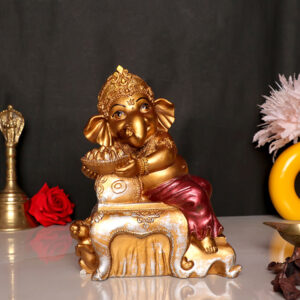 Sofa Ganesha Idol Showpiece for Home Decor (Golden) Polyresin – 7 Inch
