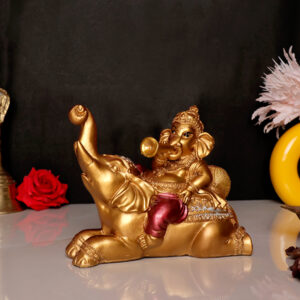 Musician Ganesha Idol Showpiece for Home Decor (Golden) Polyresin – 5 Inch