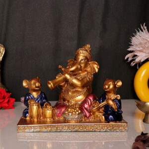 Musician Ganesha Idol Showpiece for Home Decor (Golden) Polyresin – 5.5 Inch