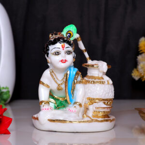 Makhan Chor Idol Showpiece for Home Decor (Golden Foil) Marble – 6 Inch