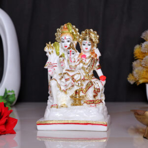 Shiv Parivar Idol Showpiece for Home Decor (Golden Foil) Marble – 6 Inch