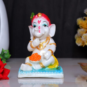 Ganesh Idol Showpiece for Home Decor (Multicolor) Marble – 5.5 Inch