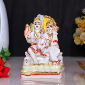 Shiv Parivar Idol Showpiece for Home Decor (Golden Foil) Marble – 6 Inch