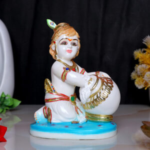 Makhan Chor Idol Showpiece for Home Decor (Golden Foil) Marble – 7 Inch