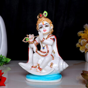 Bal Krishna Idol Showpiece for Home Decor (Golden Foil) Marble – 8 Inch