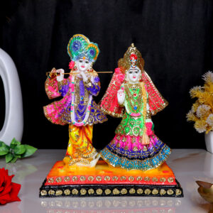 Radha-Krishna Idol Showpiece for Home Decor (Golden Foil) Marble – 9 Inch