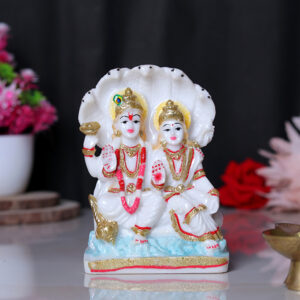 Vishnu-Laxmi Idol Showpiece for Home Decor (Golden Foil) Marble – 6 Inch