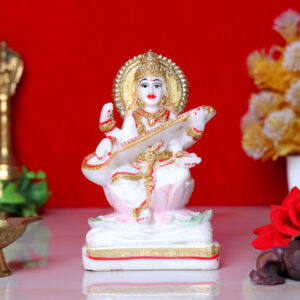 Goddess Maa Saraswati Idol Showpiece for Home Decor (Golden Foil) Marble – 6 Inch