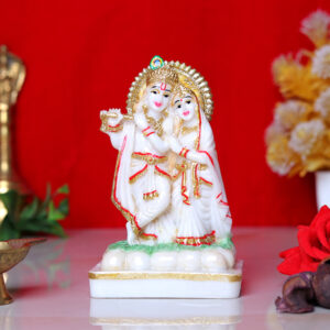 Radha-Krishna Idol Showpiece for Home Decor (Golden Foil) Marble – 6 Inch