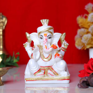 Lord Ganesha Idol Showpiece for Home Decor (Golden Foil) Marble – 6 Inch