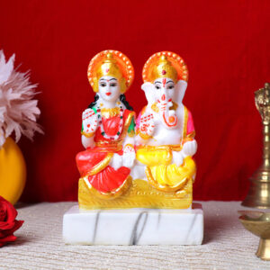 Laxmi-Ganesh Idol Showpiece for Home Decor (Multicolor) Marble – 7 Inch