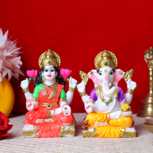 Laxmi-Ganesh Idol Showpiece for Home Decor (Multicolor) Marble – 5.5 Inch