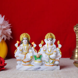 Laxmi-Ganesh Idol Showpiece for Home Decor (White) Marble – 4.5 Inch