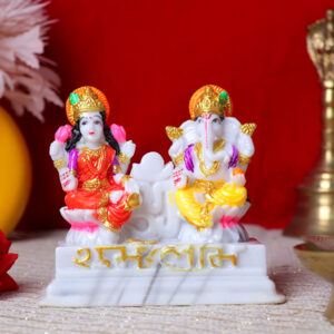 Laxmi-Ganesh Idol Showpiece for Home Decor (Multicolor) Marble – 4 Inch