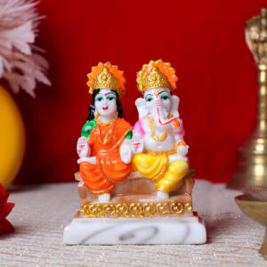 Laxmi-Ganesh Idol Showpiece for Home Decor (Multicolor) Marble – 4 Inch