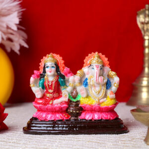 Laxmi-Ganesh Idol Showpiece for Home Decor (Multicolor) Marble – 3.5 Inch