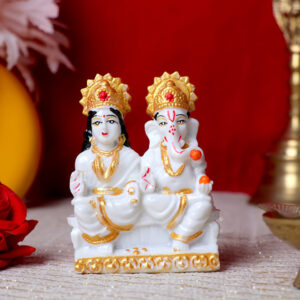 Laxmi-Ganesh Idol Showpiece for Home Decor (White) Marble – 3.5 Inch
