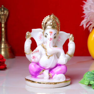 Lord Ganesha Idol Showpiece for Home Decor (Golden Foil) Marble – 5 Inch