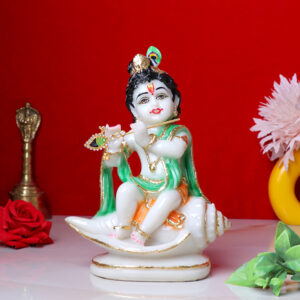 Lord Krishna Idol Showpiece for Home Decor (Golden Foil) Marble – 8 Inch