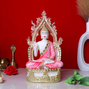 Lord Buddha Idol Showpiece for Home Decor (Golden Foil) Marble – 12 Inch
