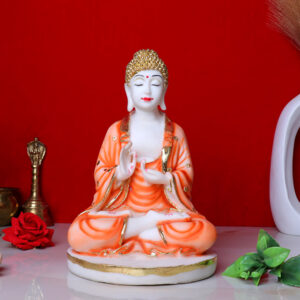 Lord Buddha Idol Showpiece for Home Decor (Golden Foil) Marble – 12 Inch