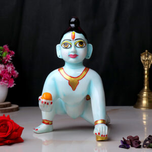 Laddu Gopal Krishna Idol Showpiece for Home Decor (Blue) Marble - 9 Inch