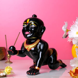 Laddu Gopal Krishna Idol Showpiece for Home Decor (Black) Marble - 8 Inch