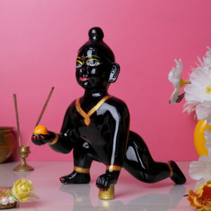 Laddu Gopal Krishna Idol Showpiece for Home Decor (Black) Marble - 9 Inch