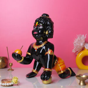 Laddu Gopal Krishna Idol Showpiece for Home Decor (Black) Marble - 12 Inch