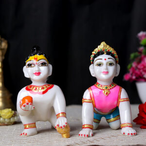 Laddu Gopal with Radha Rani Idol Showpiece for Home Decor (Multicolor) Marble - 6 Inch