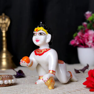 Laddu Gopal Krishna Idol Showpiece for Home Decor (White) Marble - 6 Inch