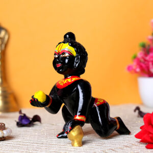 Laddu Gopal Krishna Idol Showpiece for Home Decor (Black) Marble - 6 Inch