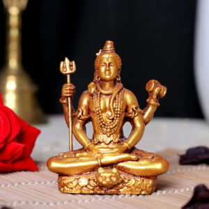 Lord Shiva Idol Statue Especially for Car Dashboard (Golden) Polyresin - 3 Inch