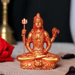 Lord Shiva Idol Statue Especially for Car Dashboard (Red & Golden) Polyresin - 3 Inch