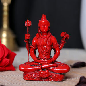 Lord Shiva Idol Statue Especially for Car Dashboard (Red) Polyresin - 3 Inch