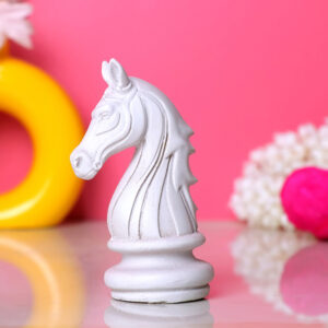 Chess Horse Showpiece for Home Decor (White) Polyresin - 4 Inch