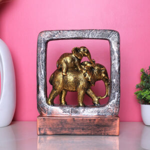 Antique Elephant Showpiece for Home Decor (Golden & Black) Polyresin- 9.5 Inch