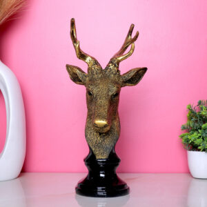 Antique Deer Face Showpiece for Home Decor (Golden & Black) Polyresin- 12 Inch
