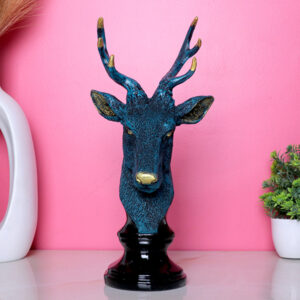 Antique Deer Face Showpiece for Home Decor (Blue & Black) Polyresin- 12 Inch