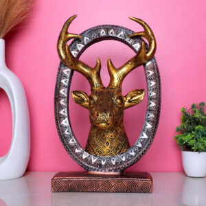Antique Deer Face Showpiece for Home Decor (Polyresin) - 12 Inch
