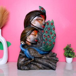 Antique Radha-Krishna with Peacock Showpiece for Home Decor (Polyresin) - 20 Inch