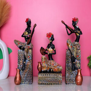 Antique African Lady Showpiece for Home Decor (Set of 3) Polyresin - 14.5 Inch
