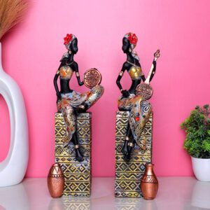 Antique African Lady Showpiece for Home Decor (Set of 2) Polyresin- 12 Inch