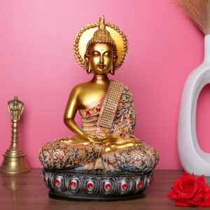 Lord Buddha Idol Showpiece for Home Decor (Golden) Polyresin – 12 Inch