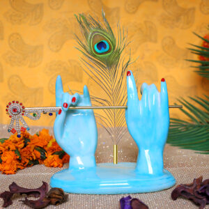Flute Krishna Hand Showpiece for Home Decor (Sky Blue) Marble – 5.5 Inch