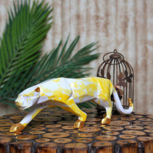 Jaguar Showpiece for Home Decor (Yellow & White) Polyresin – 3 Inch
