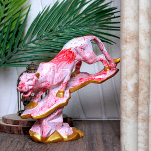 Tree Jaguar Showpiece for Home Decor (Red & White) Polyresin – 8 Inch