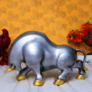 Bull Showpiece for Home Decor (Grey) Polyresin - 7 Inch